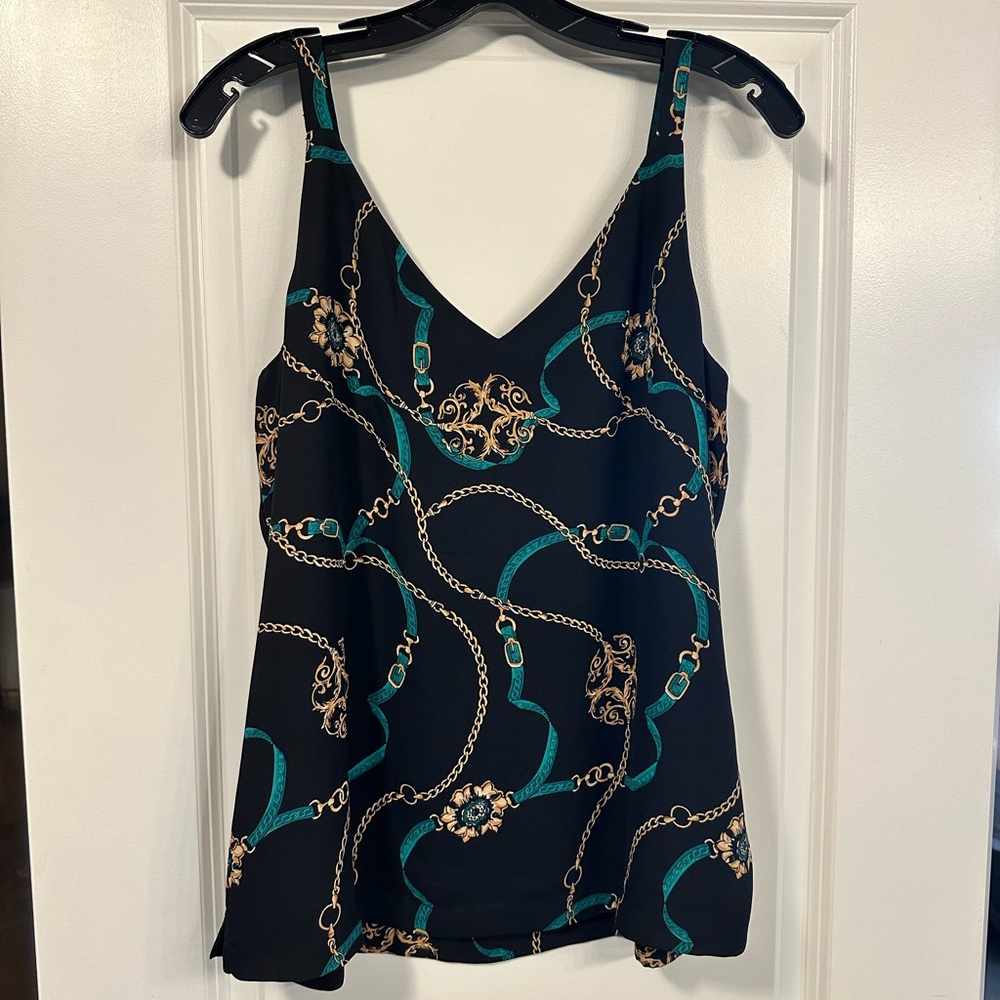 White House Black Market Reversible Cami - Navy Pattern / Green Size L